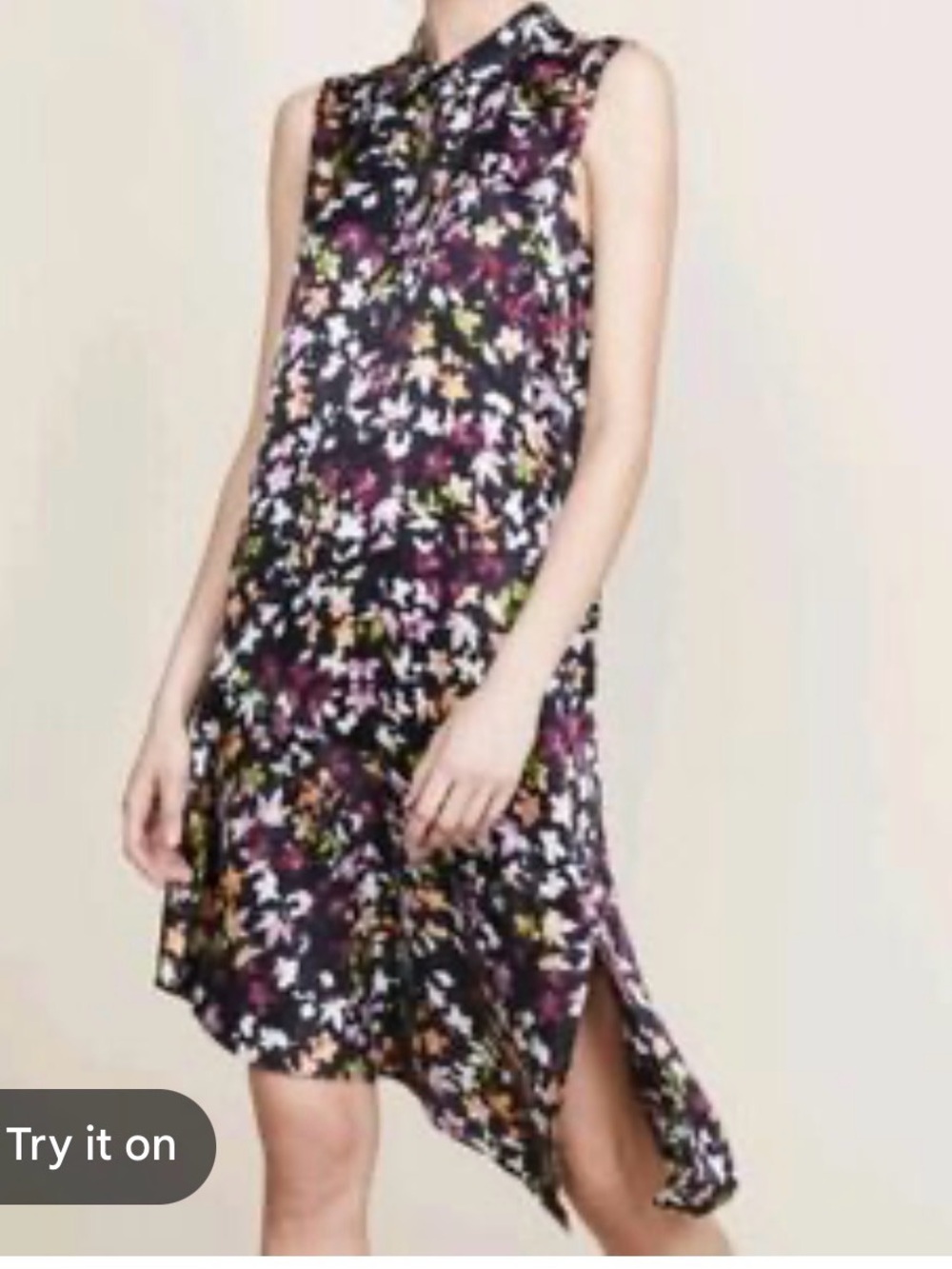 Equipment Sleeveless Floral Asymmetrical Dress in Black Floral print.  NWOT